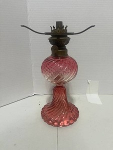 Antique Cranberry Swirl Oil Lamp W.W. Kosmos