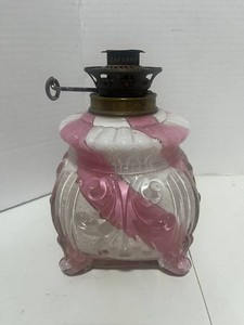 late 1900s Pink and White Swirl Oil Lamp