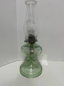 Green Depression Glass Oil Lamp Marked Giant