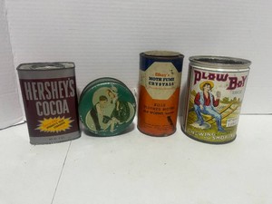 Plowing Boy Tobacco Tin, Hersheys, Moth Fune Crystals and Decorative Tin