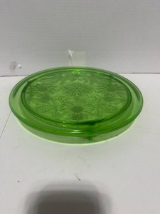 Green Uranium Glass Jeanette Sunflower Cake Stand