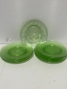 11 Green Uranium Federal Glass Georgian Pattern Cake Plates