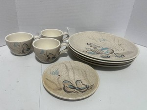 Red Wing Bob White Quail Dishes 3 Cups, 1 Bread Plate 4 Dinner Plates