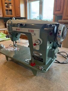 Vintage New Home Double Duty Janome Sewing Machine  Made in Japan  Foot Pedal  Mid-Century Green