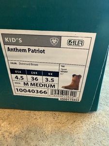 NEW Ariat Kids Anthem Patriot Western Boots  Size 4.5 Youth (36 EU)  Distressed Brown  NWT