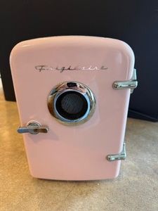 Frigidaire Retro Pink 4L Mini Portable Cooler Refrigerator w Bluetooth Speaker  AC & 12V