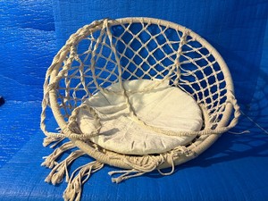 Macrame Hanging Egg Chair with Cushion  CreamWhite