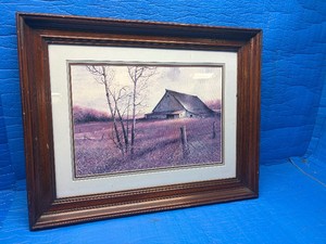 Vintage Framed Rural Barn Landscape Print, Custom Framed by Helens Gallery Pine City MN
