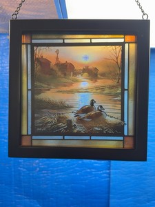 Terry Redlin Canada Geese Farm Scene Stained-Glass-Style Hanging Art