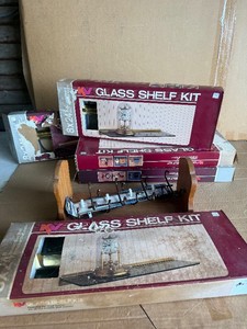 Four KV 8 x 24 Glass Shelf Kits with Brackets Plus Wooden Wall Rack