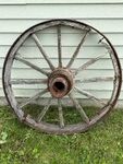 Antique Wooden Farm Wagon Wheel with Iron Rim – Primitive Rustic Barn & Garden Décor