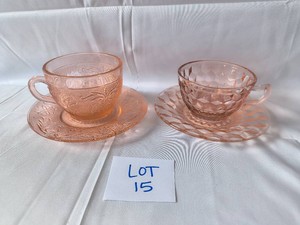 VINTAGE Pink Depression Glass teacups and saucers- Lot of 2