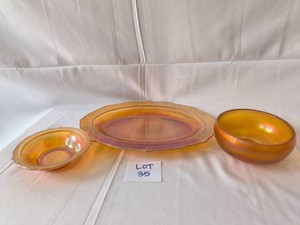 Federal Glass Normandie Iridescent Marigold Pieces - Lot of 3