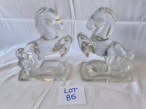 Rearing Horse Clear Glass Bookends - lot of 2