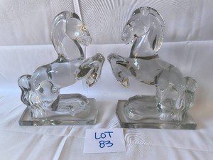 VINTAGE Clear Glass Rearing Horse Bookends