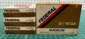 30 Rounds  - 6 Boxes Federal 10 Gauge Shotgun Shells 3.5 Magnum 54. Pellets No 4 Buckshot G1084B