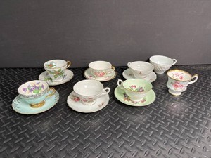 Floral Porcelain Teacup & Saucer Set (Lot of 8)