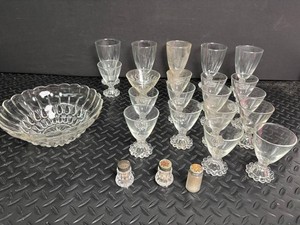 Clear Pressed Glass Stemware, Bowl & Salt Shakers Mixed Lot