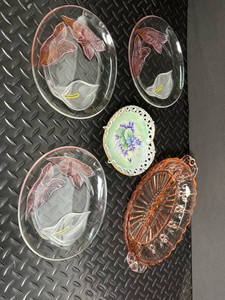 Anna C. Magnuson Art Glass & Porcelain Dish Set (Lot of 5)