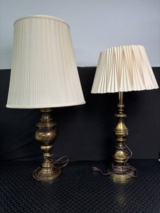 Pair of Brass Table Lamps With Pleated Shades