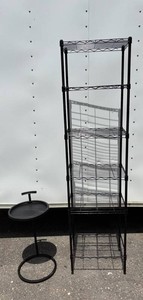 Black Wire Shelving Rack & Round Side Table Mixed Lot