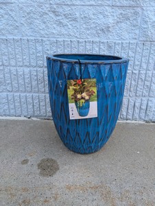 NEW LARGE DECORATIVE GLASS PLANTER BLUE