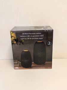 EVERGREEN LED BLACK PORCELAIN LANTERN 2PK