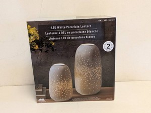 EVERGREEN LED WHITE PORCELAIN LANTERN 2PK