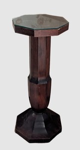 LR - Vintage Pedestal Wood Stand With Glass Top
