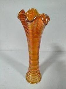 Imperial Glass Marigold Carnival Glass Ribbed Swung Vase