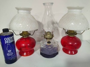 Hobnail Glass Top Oil Lamps  Oil