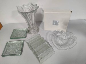 Crystal Vase, Mikasa Heart Dish, Square Glass & Chandelier Panels