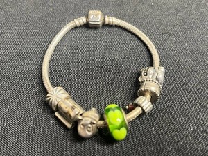 Charm Bracelet - Pandora Sterling Silver & Glass Bead Charms