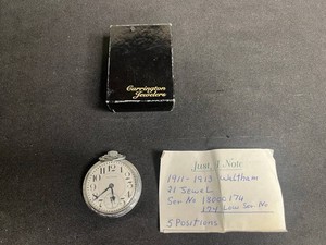 Antique Pocket Watch - Waltham 21 Jewel 1911-1913 Serial 18000174