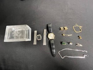 Vintage Jewelry & Watch Mixed Lot - Accutron, Miykon, Pins & Glass Box - watches untested