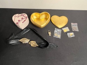 Jewelry Boxes, Buttons & Leather Belt Lot