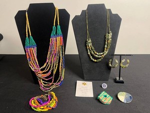 Vintage Costume Jewelry Mixed Lot - Erica Lyons Beaded Necklace, Pins & Earrings