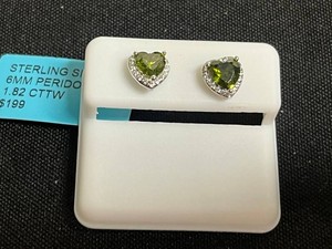 Sterling Silver Peridot CZ Heart Earrings - 6mm 1.82 CTTW - retails $199