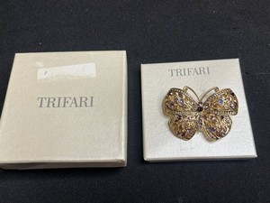 Vintage Costume Jewelry Brooch - Trifari Butterfly Pin With Rhinestones