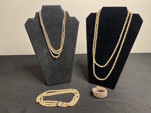 Pearl Like Jewelry Mixed Lot - 4-Piece Necklace & Bracelet Collection