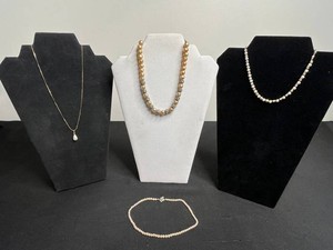 VTG Costume Pearl Necklaces - Gold-Tone, Crystal & Pendant (Lot of 4)