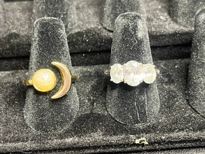 Costume Rings - Iridescent Cabochon & Three-Stone 18K GE Rings (Lot of 2)