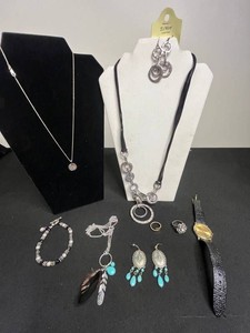925 Pendant & Necklace & Misc Jewelry in Matching Earrings & Necklace & Club Mystic Watch (untested)
