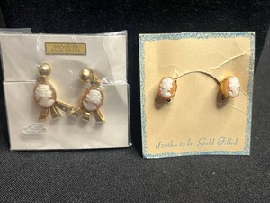 Cameo Earrings - Gold-Filled Drop & Clip Pairs (Lot of 2)