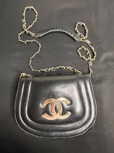 Designer Crossbody Handbag - Chanel Black & Gold Chain Strap - unauthenticated