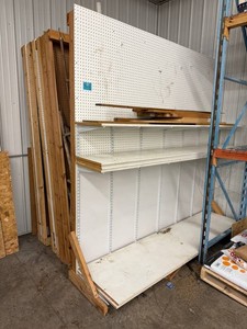 Pegboard Display Wall and Shelving Unit 96 X 96 in w Wood