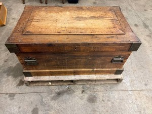 Vintage Wooden Storage Trunk With Interior Compartments