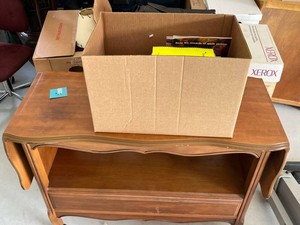 Vintage Stanley Drop Leaf Table w Cabinet & Box of Recipe Magazines and Books