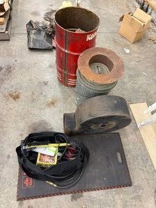 Garage Items Inc Trash Bin, Kneeling Pad, Battery Jumper Cables & Much More