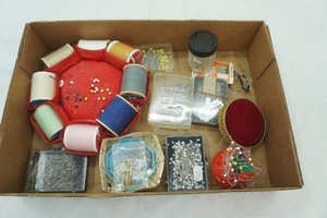 Sewing Lot Pins, pincushions, needles